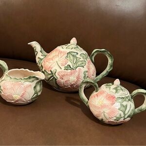 Vintage Fitz & Floyd 1988 Tuilleries Pink and Green Floral Tea Set